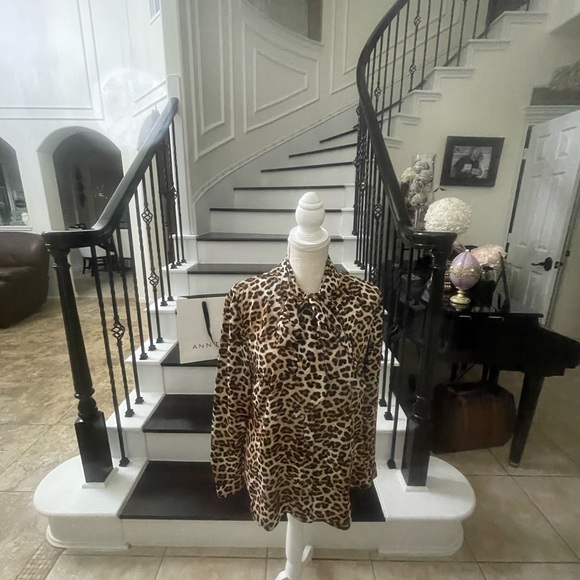 Ann Taylor Factory Leopard Print Tie-Neck Blouse - Brown & Black - Picture 11 of 15